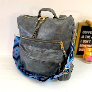 Brand NEW! Grey Camden Bag w/Aqua Geo Lavender Crossbody Strap💜💙